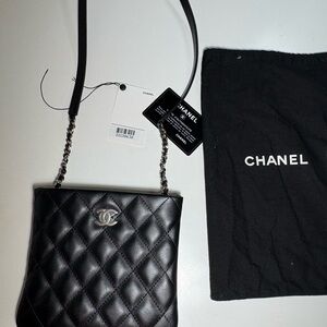 CHANEL Black Quilted Lambskin Crossbody with Silver CC
